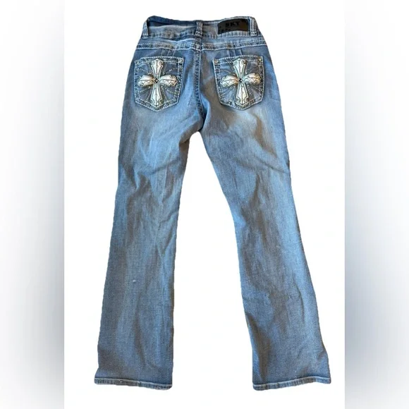Sky Premium Collection Cross Embellished Boot Cut Jeans Women's Size 7/8 Blue - Picture 1 of 7